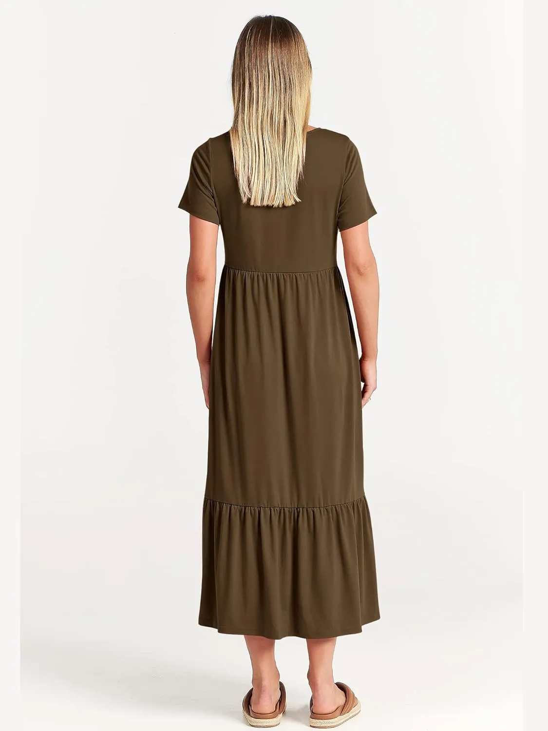 ANRABESS Women Summer Casual Short Sleeve Crewneck Aline Swing Flowy Tiered Shirt Maxi Beach Long Dress 2025 Trendy Outfits