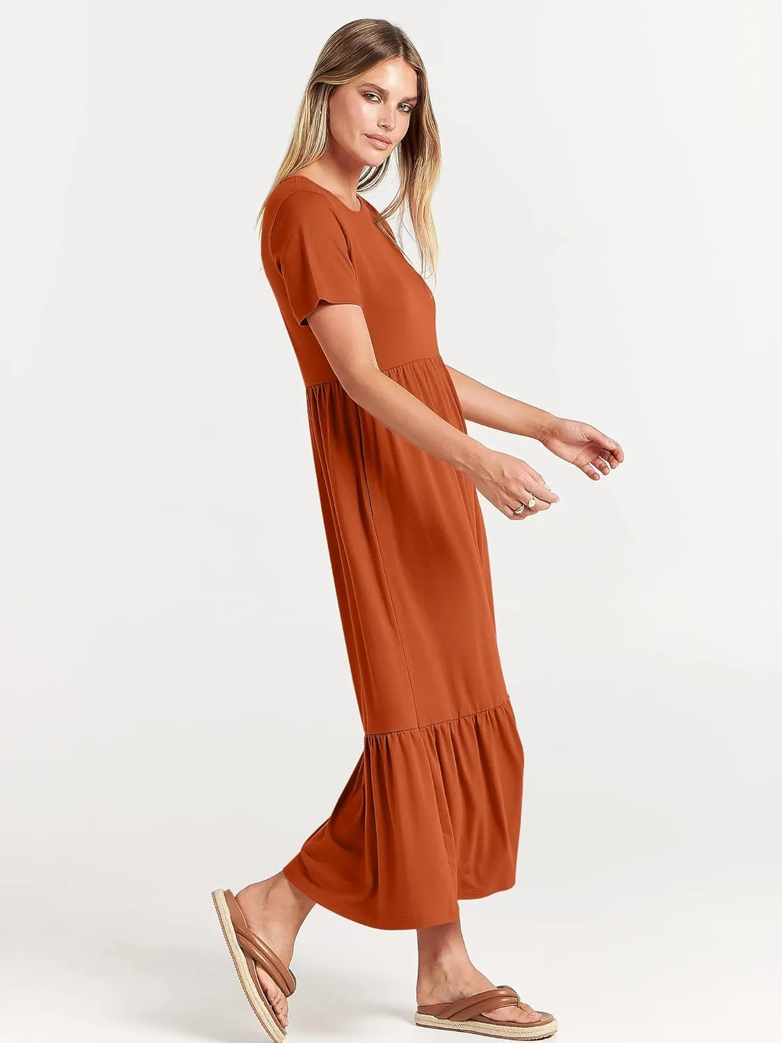 ANRABESS Women Summer Casual Short Sleeve Crewneck Aline Swing Flowy Tiered Shirt Maxi Beach Long Dress 2025 Trendy Outfits