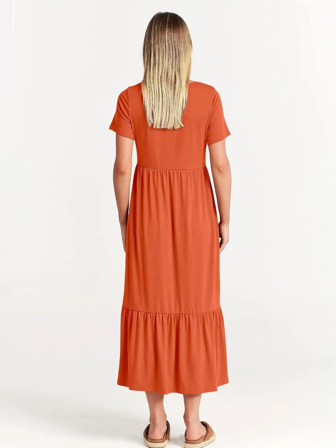 ANRABESS Women Summer Casual Short Sleeve Crewneck Aline Swing Flowy Tiered Shirt Maxi Beach Long Dress 2025 Trendy Outfits
