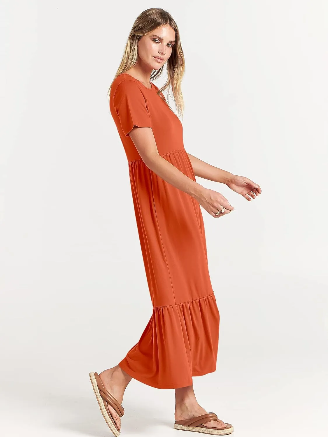 ANRABESS Women Summer Casual Short Sleeve Crewneck Aline Swing Flowy Tiered Shirt Maxi Beach Long Dress 2025 Trendy Outfits