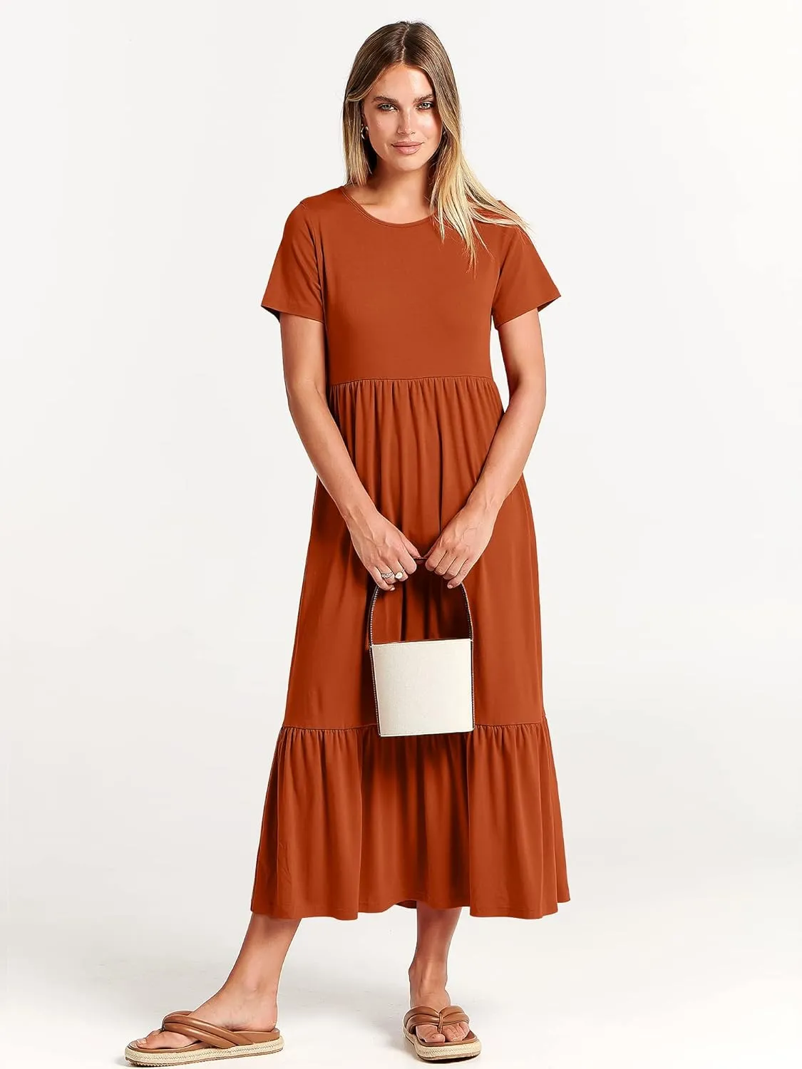 ANRABESS Women Summer Casual Short Sleeve Crewneck Aline Swing Flowy Tiered Shirt Maxi Beach Long Dress 2025 Trendy Outfits