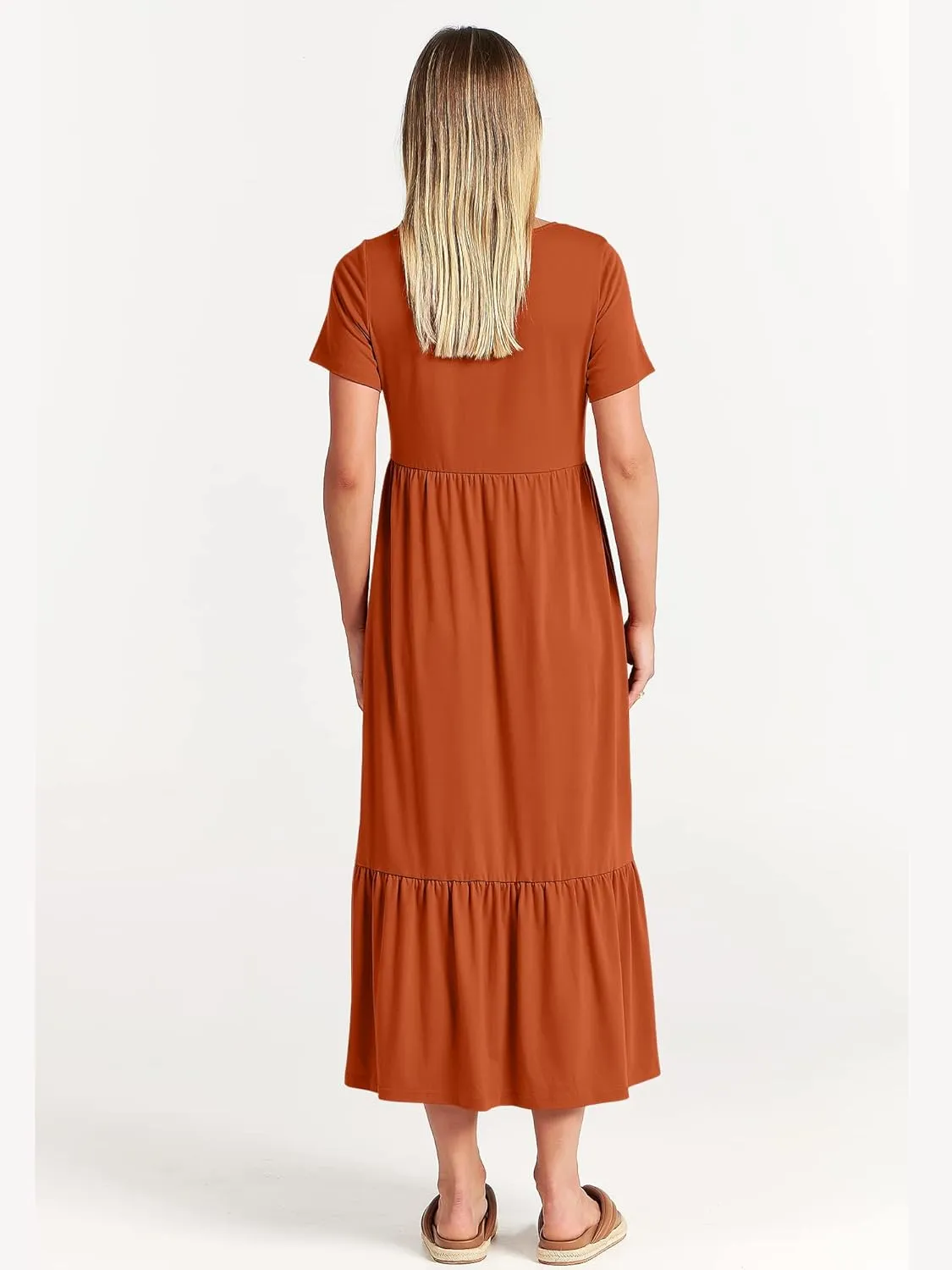 ANRABESS Women Summer Casual Short Sleeve Crewneck Aline Swing Flowy Tiered Shirt Maxi Beach Long Dress 2025 Trendy Outfits