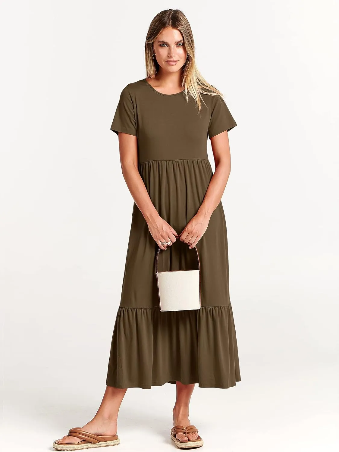 ANRABESS Women Summer Casual Short Sleeve Crewneck Aline Swing Flowy Tiered Shirt Maxi Beach Long Dress 2025 Trendy Outfits