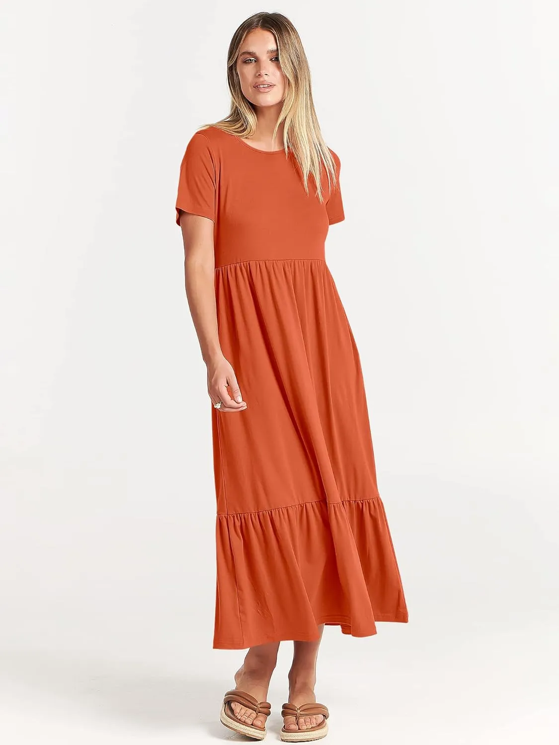 ANRABESS Women Summer Casual Short Sleeve Crewneck Aline Swing Flowy Tiered Shirt Maxi Beach Long Dress 2025 Trendy Outfits