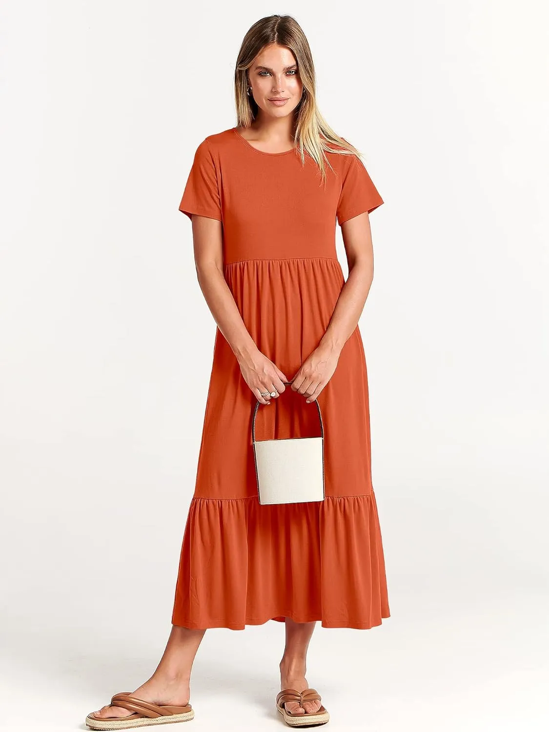 ANRABESS Women Summer Casual Short Sleeve Crewneck Aline Swing Flowy Tiered Shirt Maxi Beach Long Dress 2025 Trendy Outfits