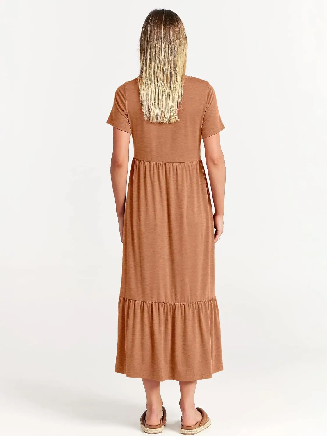 ANRABESS Women Summer Casual Short Sleeve Crewneck Aline Swing Flowy Tiered Shirt Maxi Beach Long Dress 2025 Trendy Outfits