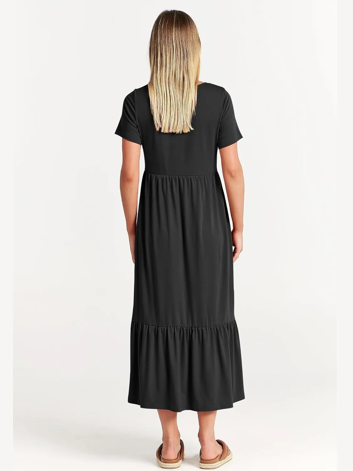 ANRABESS Women Summer Casual Short Sleeve Crewneck Aline Swing Flowy Tiered Shirt Maxi Beach Long Dress 2025 Trendy Outfits