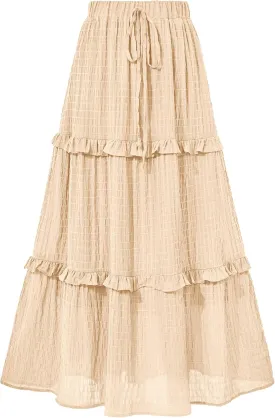 BTFBM Women's Long Summer Skirt 2025 Elegant High Waist Cocktail Party Wedding Guest Dress Flared A-Line Midi Skirts
