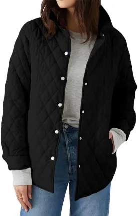 Grlasen Women's Lightweight Quilted Jacket Stand Collar Single-breasted Long Sleeve Warm Oversized Coat with Pockets