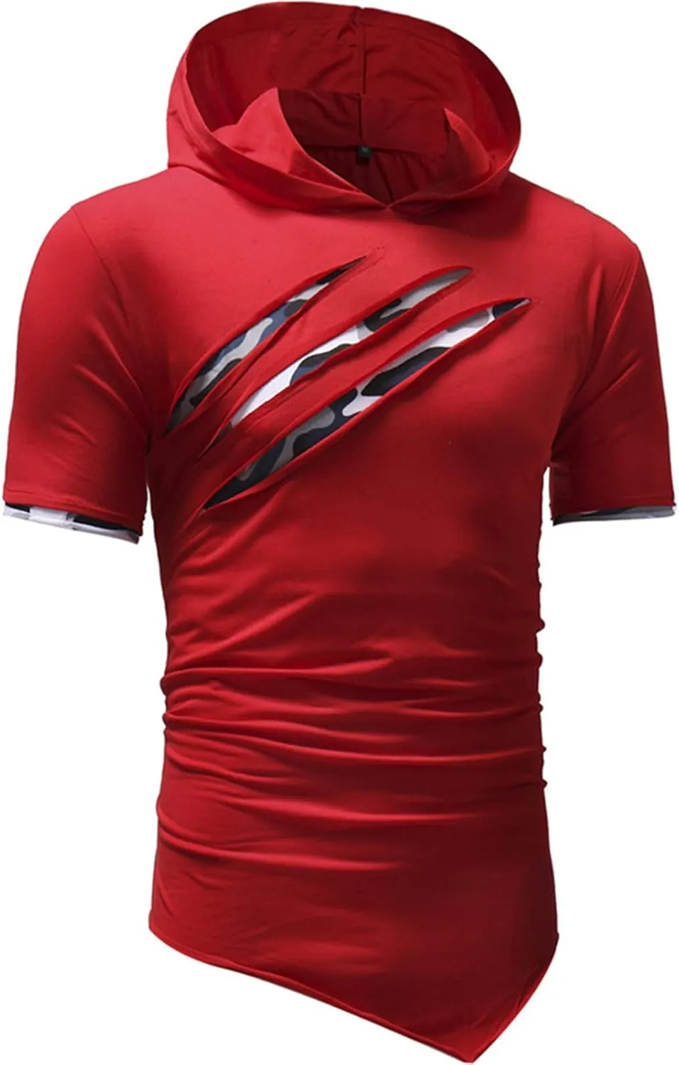Maiyifu-GJ Mens Hip Hop Ripped Hoodie Tops Short Sleeve Hooded Workout Sweatshirts Casual Athletic Hoodies T-Shirt Pullover