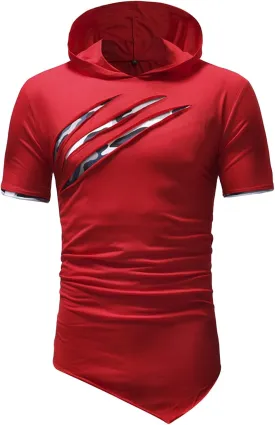 Maiyifu-GJ Mens Hip Hop Ripped Hoodie Tops Short Sleeve Hooded Workout Sweatshirts Casual Athletic Hoodies T-Shirt Pullover