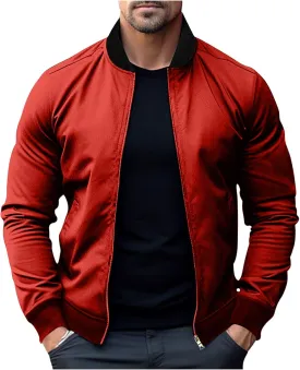 Men's Cotton Bomber Jacket Lightweight Fashion Flight Jackets Casual Softshell Varsity Windbreaker Slim Fit Coat