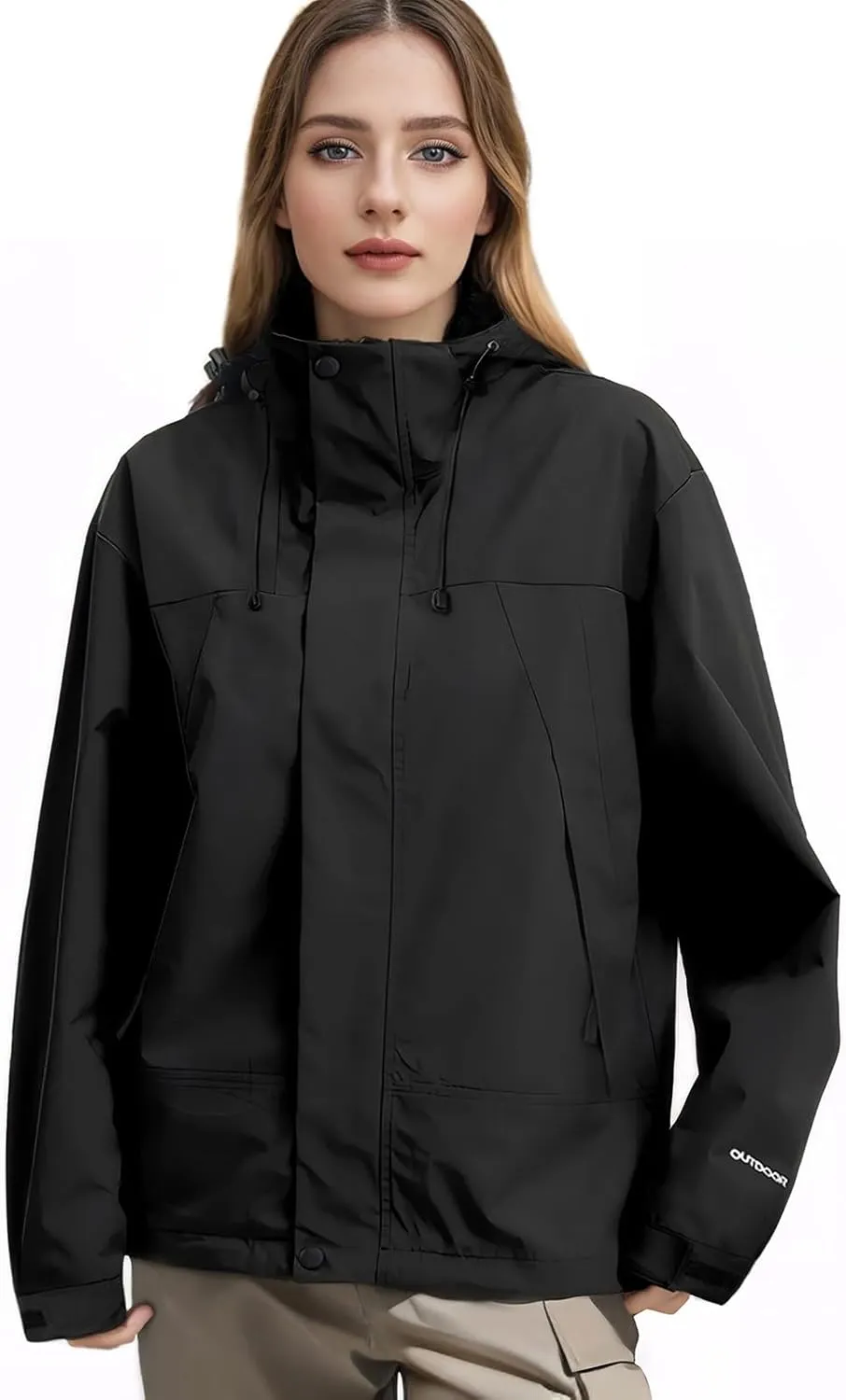 NANJUN Womens Waterproof Rain jacket Lightweight Packable Hooded Windbreaker Softshell Raincoat for Hiking Travel Outdoor