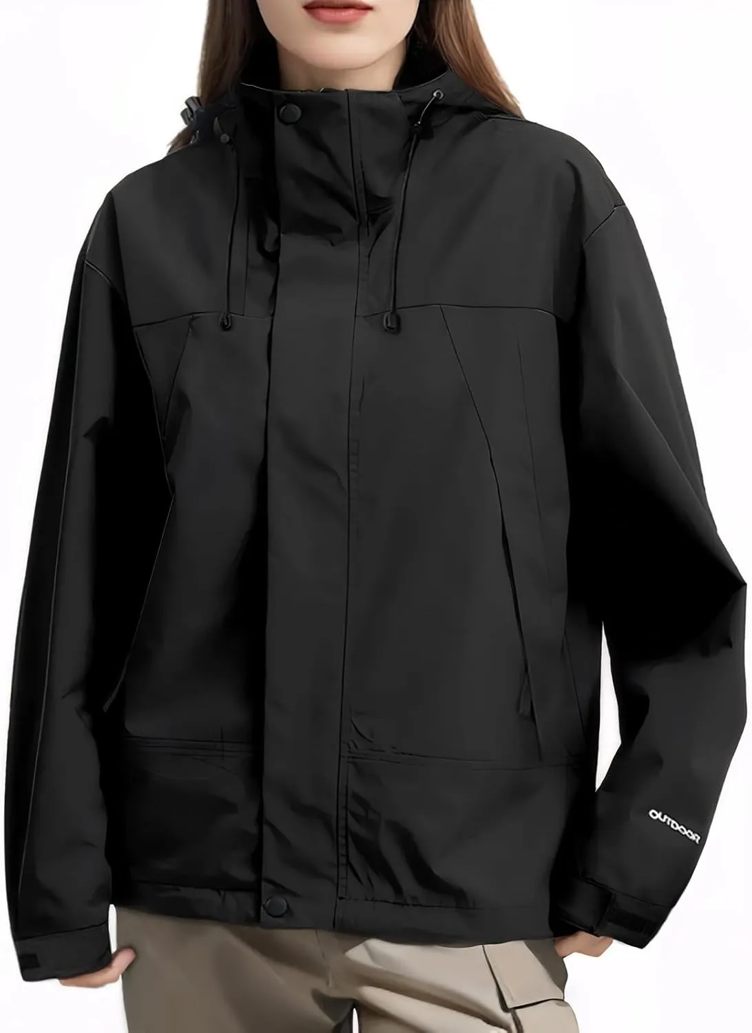 NANJUN Womens Waterproof Rain jacket Lightweight Packable Hooded Windbreaker Softshell Raincoat for Hiking Travel Outdoor