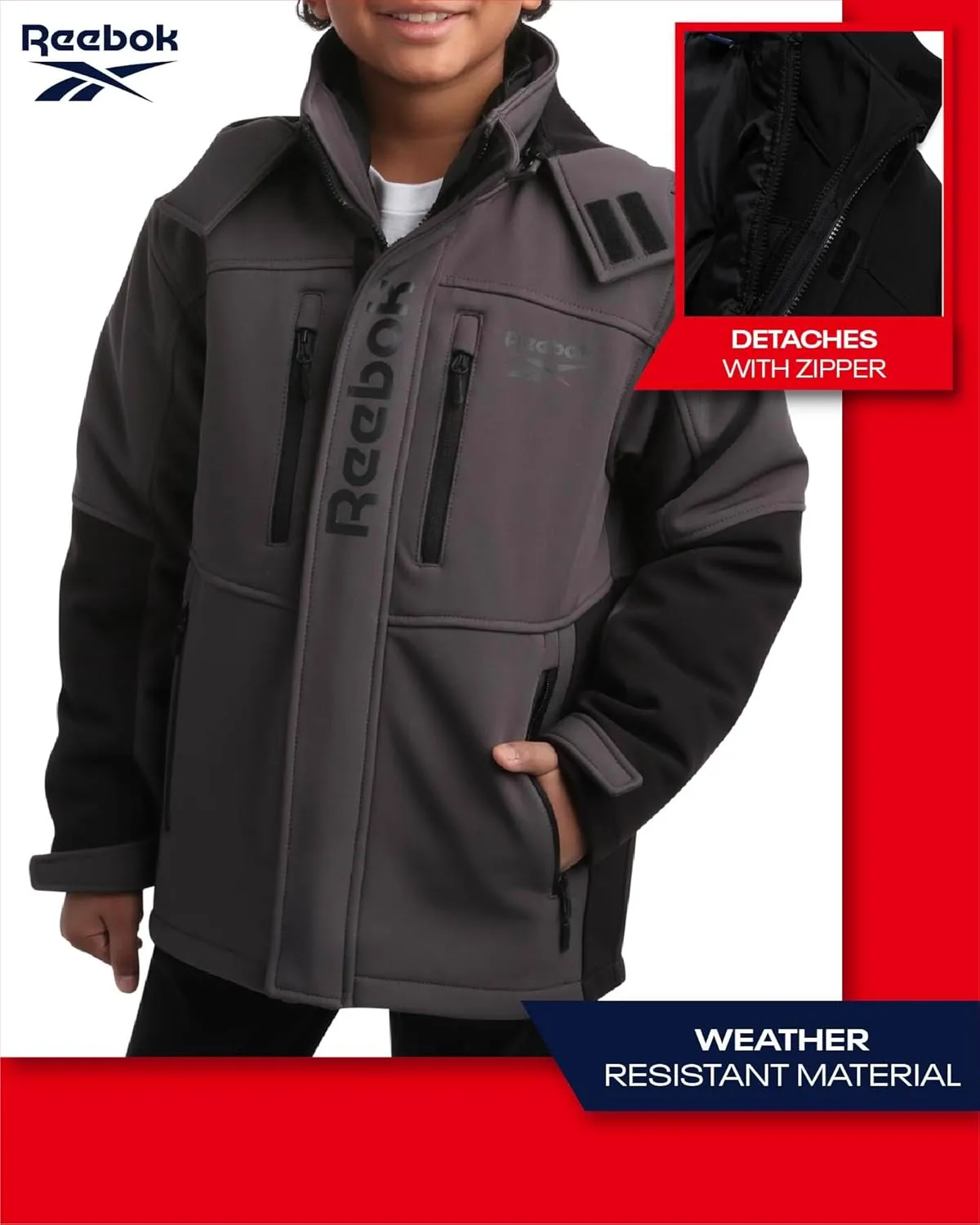 Reebok Boys' Winter Coat  Waterproof Softshell Jacket with Removable Puffer Parka  System Ski Jacket for Boys (8-20)