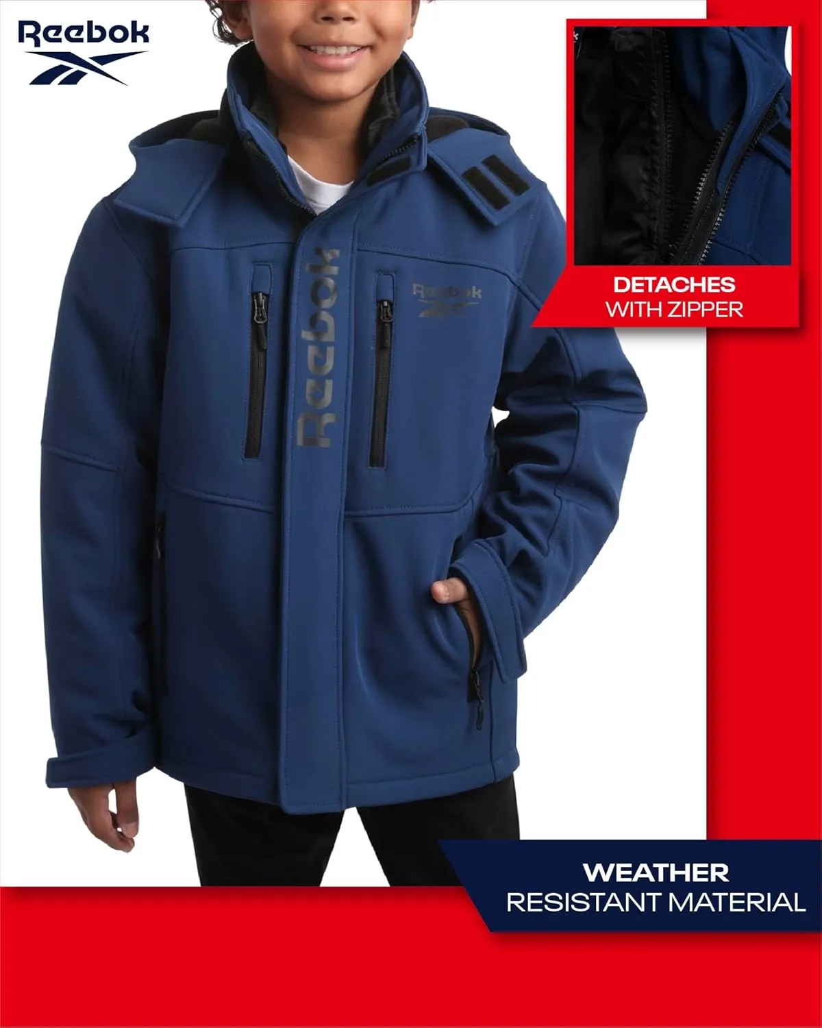 Reebok Boys' Winter Coat  Waterproof Softshell Jacket with Removable Puffer Parka  System Ski Jacket for Boys (8-20)
