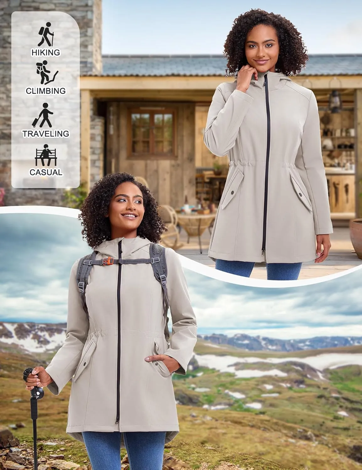 ROYAL MATRIX Women's Waterproof Rain Jacket Lightweight Hooded Breathable Windbreaker Softshell Jacket
