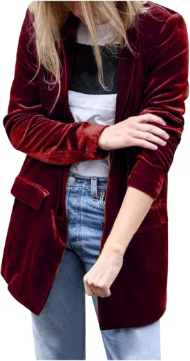 Velvet Blazer Jackets for Women Fashion Casual Open Front Long Sleeve Soft Cardigan Lapel Collar Suits Work Outfits
