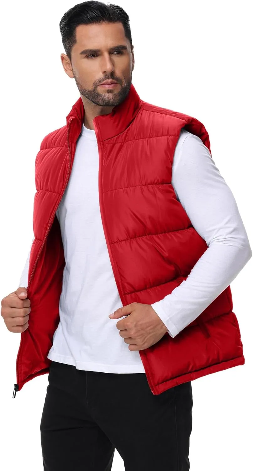 WHN Men's Puffer Vest Outerwear Winter Zipper Quilted Puffy Sleeveless Jacket Outdoor Size M to XXL