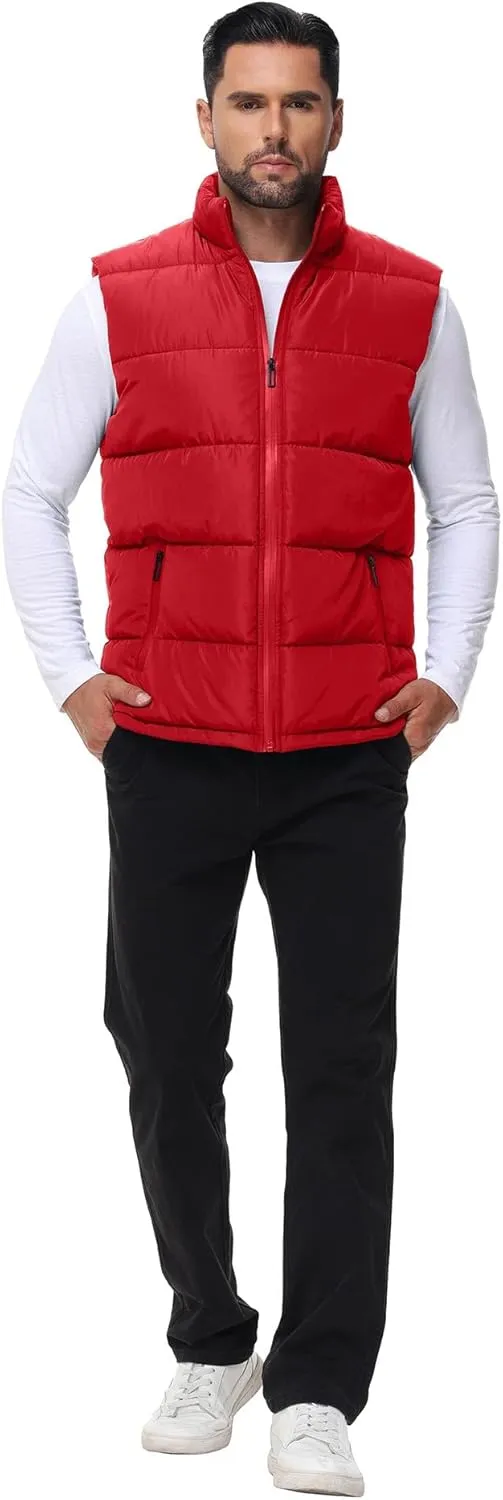 WHN Men's Puffer Vest Outerwear Winter Zipper Quilted Puffy Sleeveless Jacket Outdoor Size M to XXL