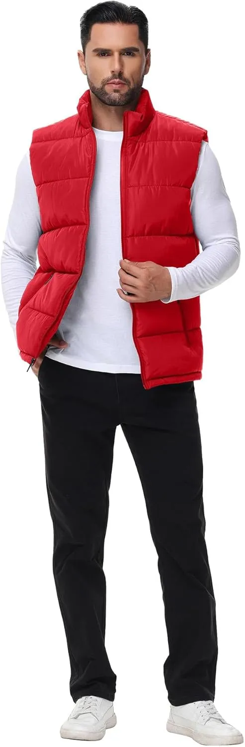 WHN Men's Puffer Vest Outerwear Winter Zipper Quilted Puffy Sleeveless Jacket Outdoor Size M to XXL