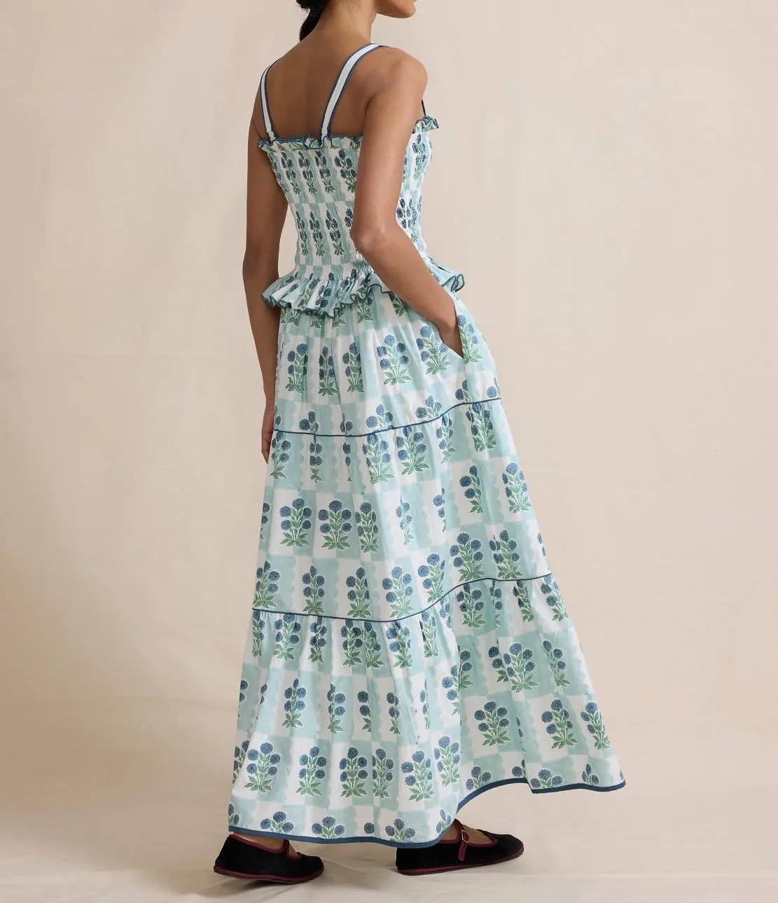 Women Summer Boho Tie Shoulder Dress Y2k Floral Smocked Flowy Long Dress Ruffle Tiered Beach Vocation Sundress