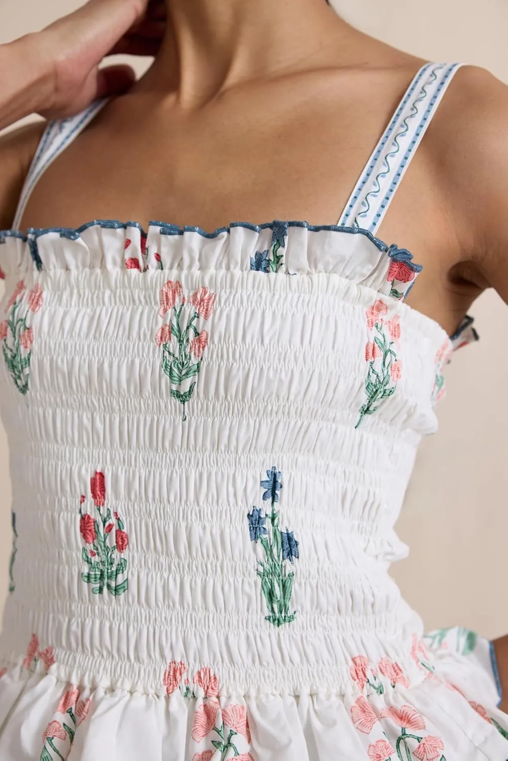 Women Summer Boho Tie Shoulder Dress Y2k Floral Smocked Flowy Long Dress Ruffle Tiered Beach Vocation Sundress